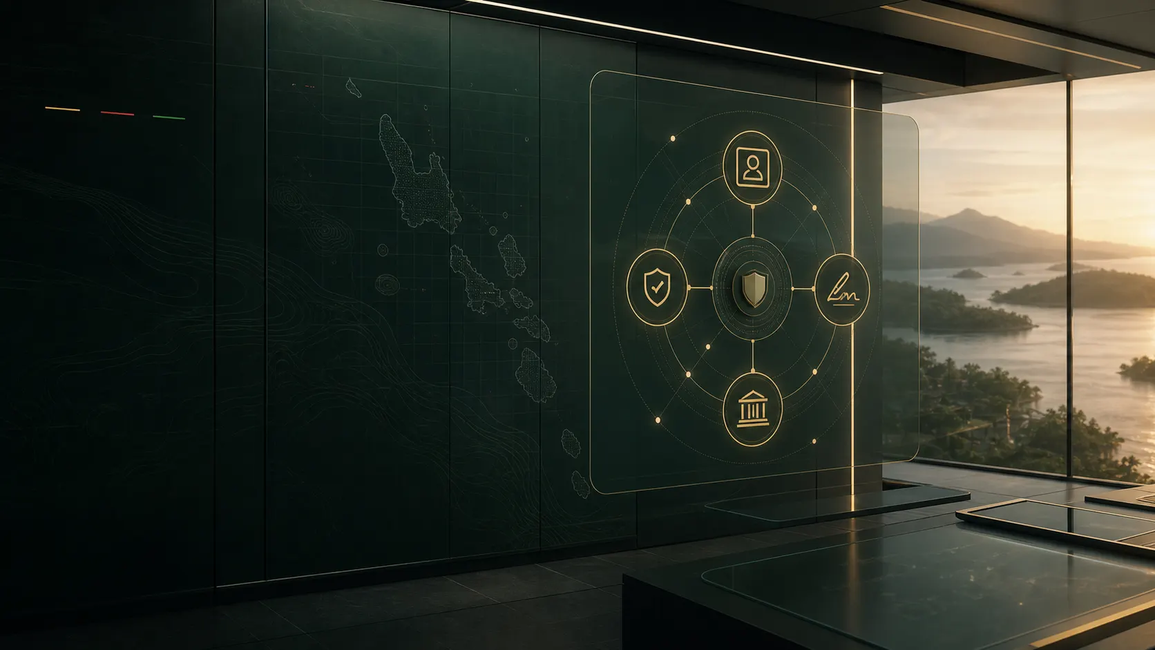Digital Residency services layer visual showing secure digital identity, authentication and public e-service nodes